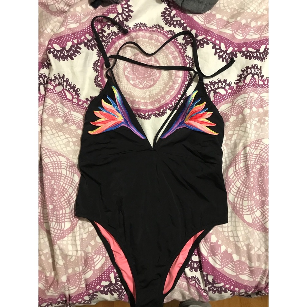 Embroidered Strappy Plunge One Piece